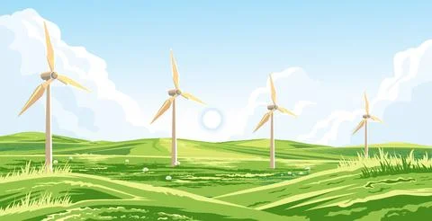 A field of wind turbines Stock Illustration