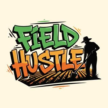 Field worker in a rural setting with a stylized text tshirt design Illustration