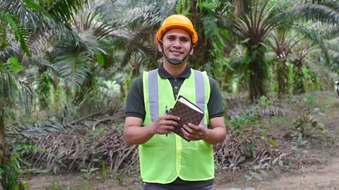 A Field Worker smiling and showing his thumb up at the camera wearing a saf.. Stock Footage 283444992