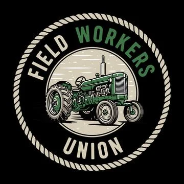 Field workers union logo with tractor illustration on black background tshirt Stock Illustration