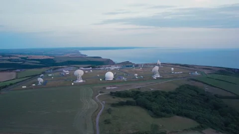 Fields and Farm over GCHQ Bude, Cornwall, England 動画素材 201828842