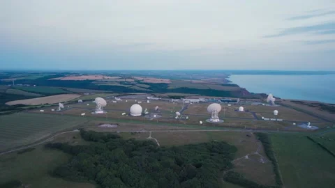 Fields and Farm over GCHQ Bude, Cornwall, England Stock Footage 201829140