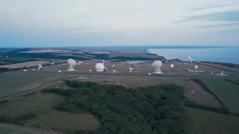 Fields and Farm over GCHQ Bude, Cornwall, England Stock Footage 201829163