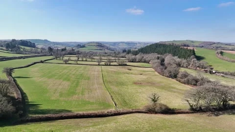 Fields and Farmlands over Staverton - English Village from a drone, Totnes Stock Footage 234664290