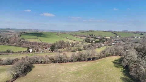 Fields and Farmlands over Staverton - English Village from a drone, Totnes 스톡 동영상 234664293
