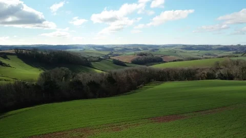 Fields and Farmlands in spring from a drone, Devon, England,  Europe Stock Footage 234353015