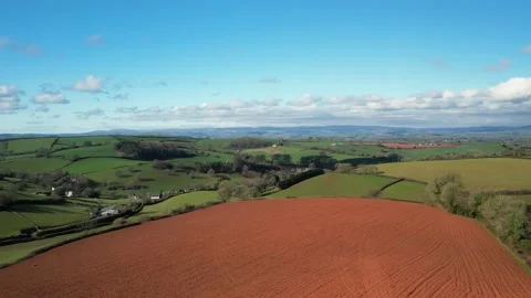 Fields and Farmlands in spring from a drone, Devon, England,  Europe Stock Footage 234353050