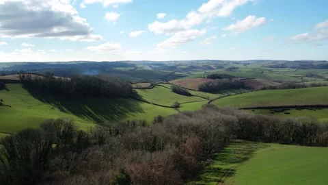 Fields and Farmlands in spring from a drone, Devon, England,  Europe Stock Footage 234353063