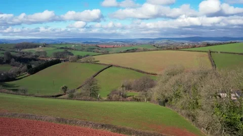 Fields and Farmlands in spring from a drone, Devon, England,  Europe Stock Footage 234353126