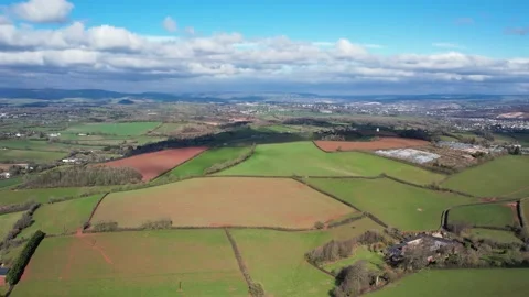 Fields and Farmlands in spring from a drone, Devon, England,  Europe Stock Footage 234353280