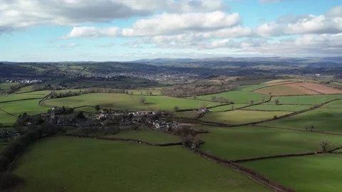 Fields and Farmlands in spring from a drone, Devon, England,  Europe Stock Footage 234410451