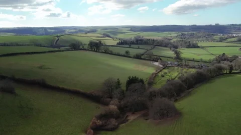 Fields and Farmlands in spring from a drone, Devon, England,  Europe Stock Footage 234466313