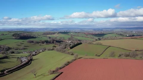 Fields and Farmlands in spring from a drone, Devon, England,  Europe Stock Footage 234466475