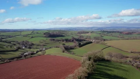 Fields and Farmlands in spring from a drone, Devon, England,  Europe Stock Footage 234466542