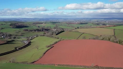 Fields and Farmlands in spring from a drone, Devon, England,  Europe Stock Footage 234466570