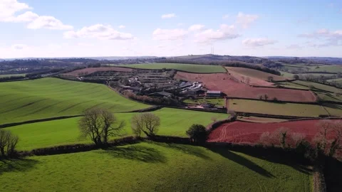 Fields and Farmlands in spring from a drone, Devon, England,  Europe Stock Footage 234842108