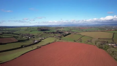 Fields and Farmlands in spring from a drone, Devon, England,  Europe Stock Footage 234842953