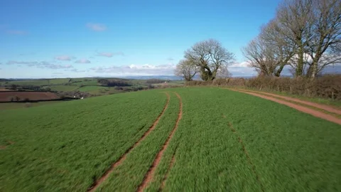 Fields and Farmlands in spring from a drone, Devon, England,  Europe Stock Footage 234842957