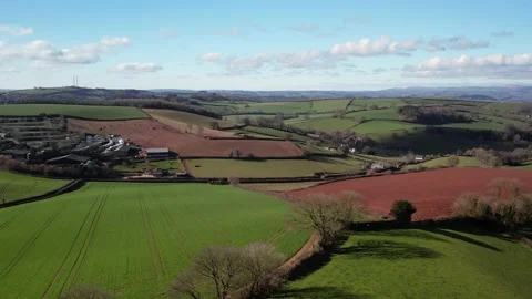 Fields and Farmlands in spring from a drone, Devon, England,  Europe Stock Footage 234843099