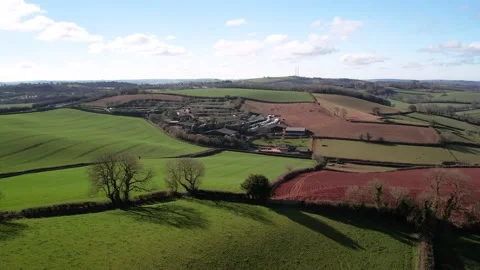Fields and Farmlands in spring from a drone, Devon, England,  Europe 動画素材 234883484