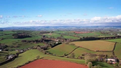 Fields and Farmlands in spring from a drone, Devon, England,  Europe Stock Footage 234883505