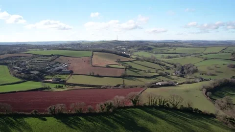 Fields and Farmlands in spring from a drone, Devon, England,  Europe Stock Footage 234883561