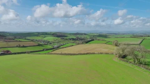 Fields and Farmlands at spring from a drone, Devon, England, Europe 動画素材 267046454