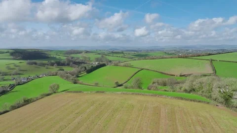 Fields and Farmlands at spring from a drone, Devon, England, Europe 動画素材 267046461