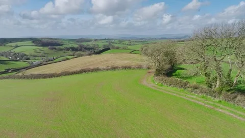 Fields and Farmlands at spring from a drone, Devon, England, Europe 動画素材 267046462