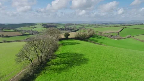 Fields and Farmlands at spring from a drone, Devon, England, Europe 動画素材 267046465