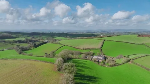 Fields and Farmlands at spring from a drone, Devon, England, Europe 動画素材 267046467