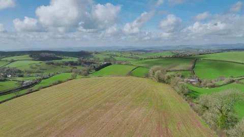 Fields and Farmlands at spring from a drone, Devon, England, Europe 動画素材 267046474
