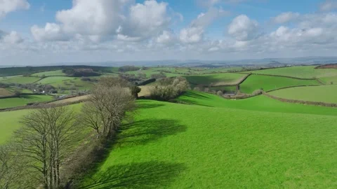 Fields and Farmlands at spring from a drone, Devon, England, Europe 動画素材 267046476