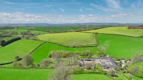 Fields and Farmlands at spring from a drone, Devon, England, Europe Video stock 273418117