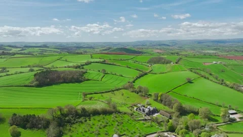 Fields and Farmlands at spring from a drone, Devon, England, Europe 動画素材 273418253