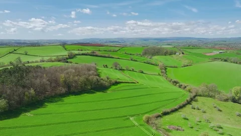Fields and Farmlands at spring from a drone, Devon, England, Europe 動画素材 273418277