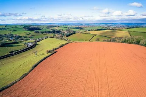 Fields and Farmlands in spring from a drone Devon England United Kingdom Europe Stock Photos