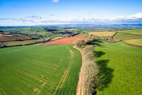 Fields and Farmlands in spring from a drone Devon England United Kingdom Europe Stock Photos