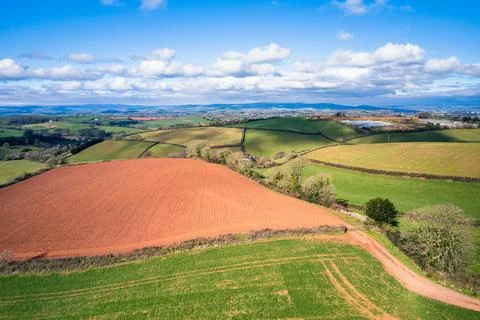 Fields and Farmlands in spring from a drone Devon England United Kingdom Europe Stock Photos