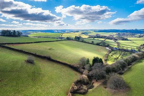 Fields and Farmlands in spring from a drone Devon England United Kingdom Europe Stock Photos