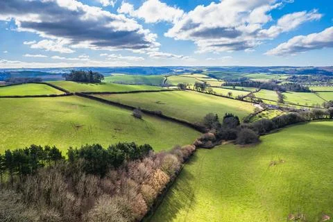 Fields and Farmlands in spring from a drone Devon England United Kingdom Europe Stock Photos