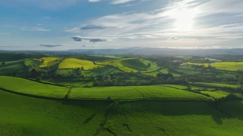 Fields and Farms from a drone, Devon, England,  Europe Stock Footage 240655805