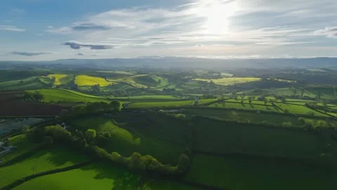 Fields and Farms from a drone, Devon, England,  Europe Stock Footage 240655833