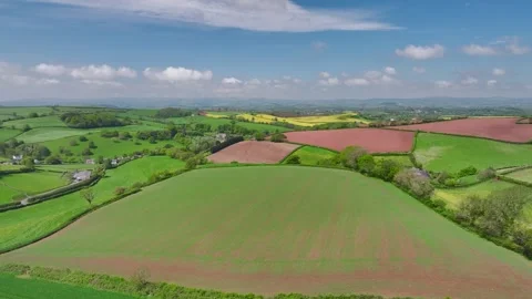 Fields and Farms from a drone, Devon, England,  Europe Stock Footage 241187595