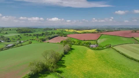 Fields and Farms from a drone, Devon, England,  Europe Stock Footage 241187633