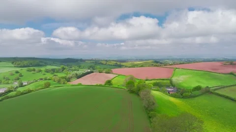 Fields and Farms from a drone, Devon, England,  Europe Stock Footage 241191267
