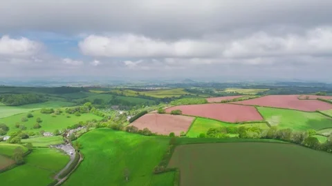 Fields and Farms from a drone, Devon, England,  Europe Vídeos de archivo 241191299