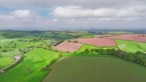 Fields and Farms from a drone, Devon, England,  Europe Stock Footage 241193148