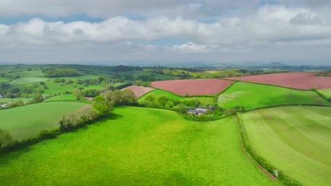 Fields and Farms from a drone, Devon, England,  Europe Stock Footage 241234182