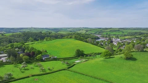 Fields and Farms from a drone, Devon, England,  Europe Stock Footage 241494171
